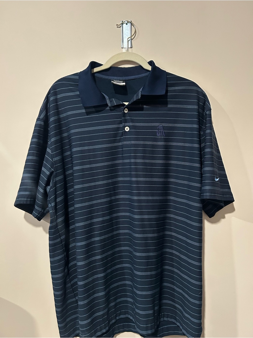 Nike Navy and Light Blue Striped Polo Shirt
